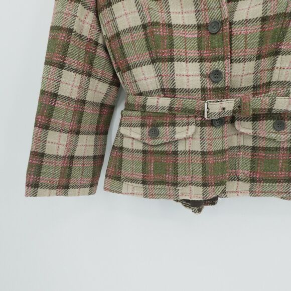 Express Blazer Sz 8 Beige Plaid Y2K Preppy Academia Equestrian English Country - Picture 11 of 13